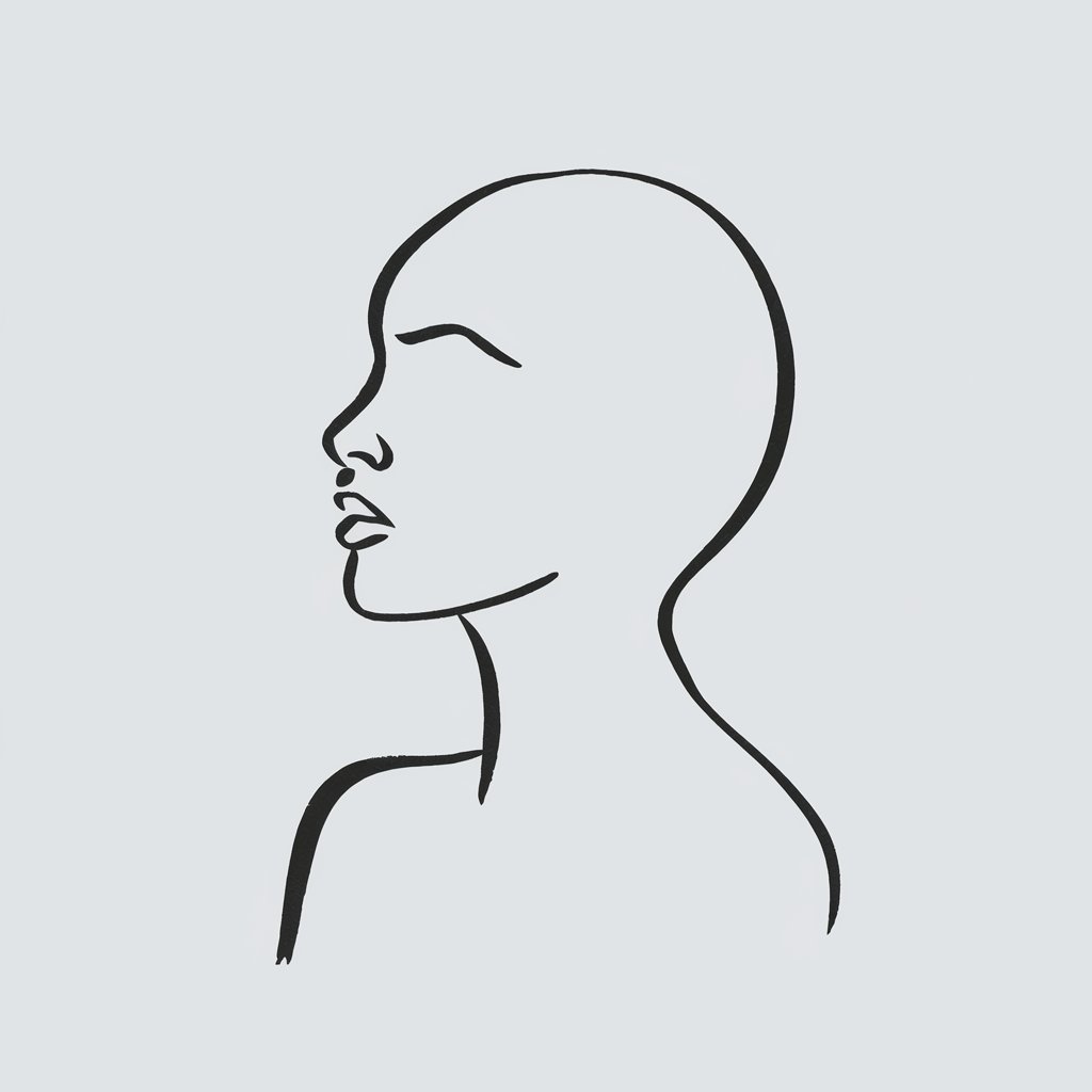 A minimalist, plain white background pencil drawing illustration of a side profile rendered entirely in silhouette. The drawing is in a simplistic style, consisting of a single continuous outline forming the subject’s head, nose, lips, and chin with smooth, uninterrupted lines. There are no facial features or details within the silhouette; instead, emphasis is placed solely on the outline. The profile includes a subtle arch in the brow and a slight curve at the mouth’s edge, offering a suggestion of expression. The flat, shaded fill contrasts gently against the plain white background, creating a clean and striking image.
